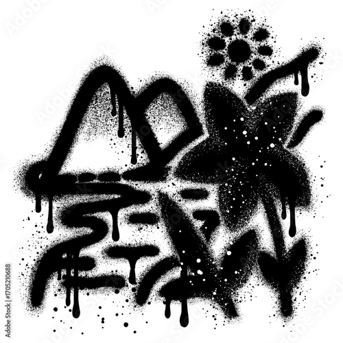 Summer icon Spray Painted Graffiti Sprayed with mountains and beach isolated on white background.