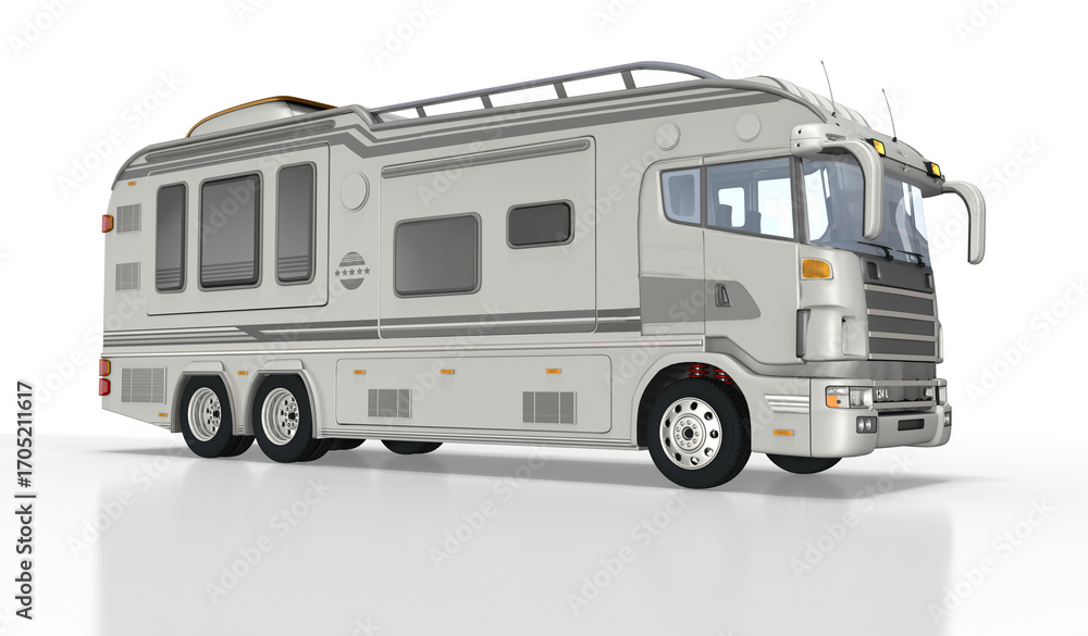 Obraz premium 3d Luxus Wohnmobil, Camper mit 3 Achsen und Überlänge auf transparenten Grund freigestellt