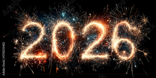 2026 fireworks numbers glowing celebration photo on dark sky