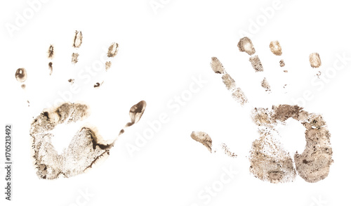 Dirty handprints isolated on white background.