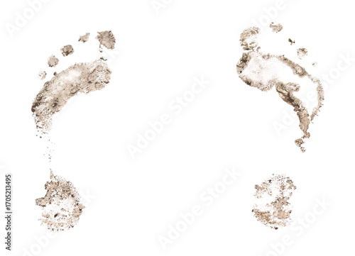Dirty footprints isolated on white background.