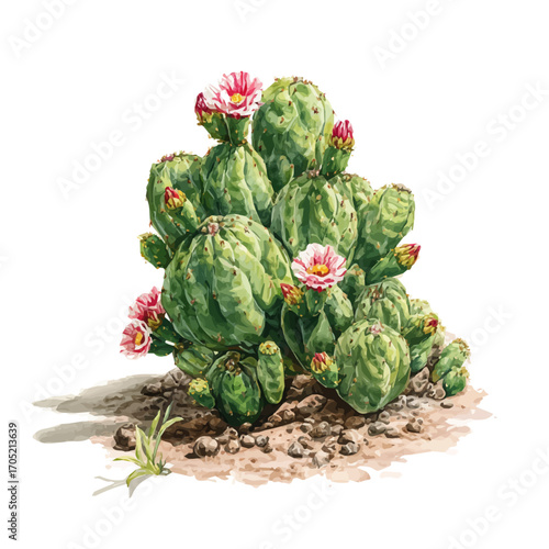 Old Lady Cactus, watercolor vector, isolated on a white background.