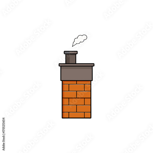 Brick chimney with smoke isolated on transparent background