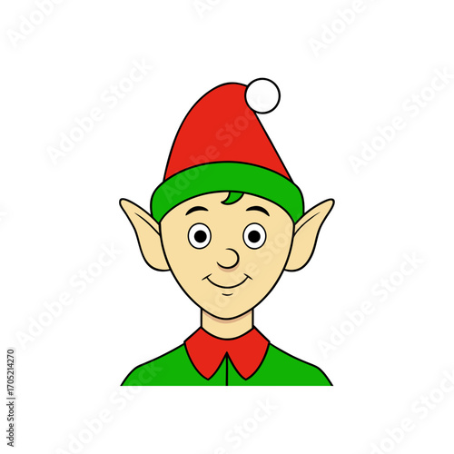 Cute cartoon elf with red and green hat isolated on transparent background