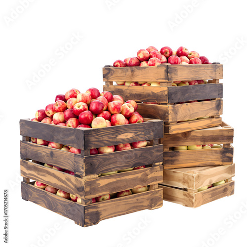 Fresh Red Apples Stacked in Wooden Crates Ready for Harvest and Sale