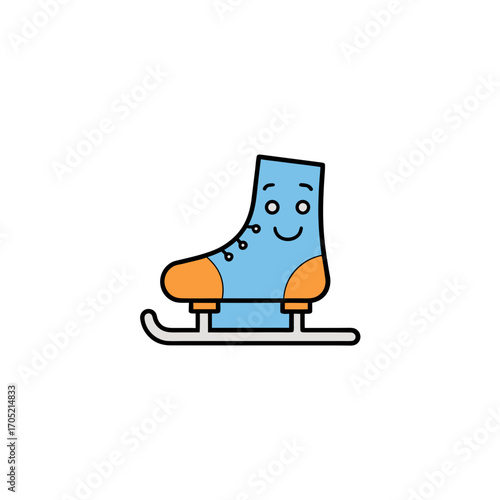 Cute cartoon ice skate with happy face isolated on transparent background