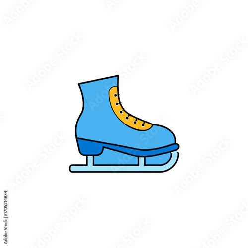Blue ice skate with yellow laces isolated on transparent background