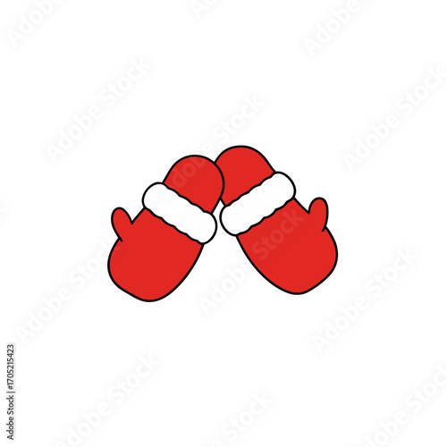 Pair of red mittens with white trim isolated on transparent background
