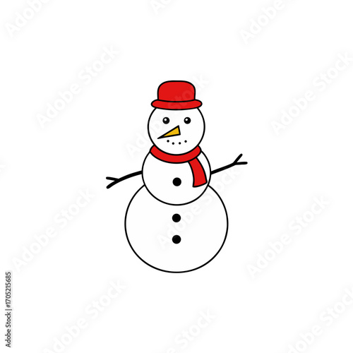 Cute snowman with red hat and scarf isolated on transparent background