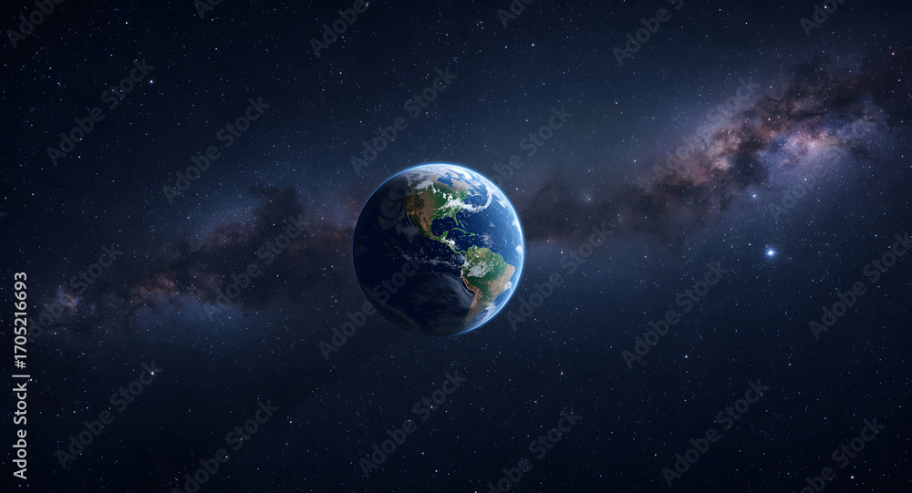 Obraz premium Planet Earth Floating in Space with the Milky Way in the Background