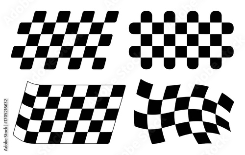 Collection of Four Black and White Checkered Flags and Patterns