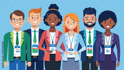 Group of diverse professionals attending a business conference in a bright environment