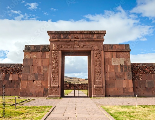 Ancient stone archway in a sunny landscape