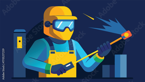 Worker using welding equipment in a workshop setting during the daytime, focused on safety and precision