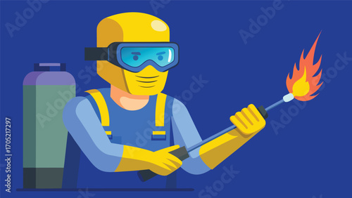 Worker uses torch to cut metal in construction site during daytime operations