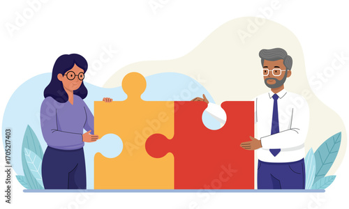 Team Collaboration with Puzzle Pieces Concept. Vector illustration