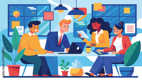 Team collaboration in a bright office during a brainstorming session