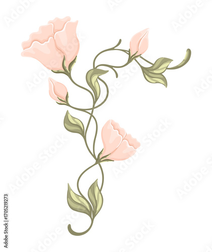 Art Nouveau decorative corner with gentle flowers. Vector.