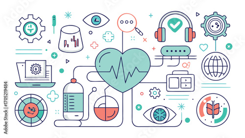 Digital illustration showcasing interconnected health technology and wellness concepts