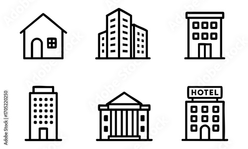 Buildings and Architecture Flat Vector Icon Set – 6 Icons