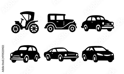 Cars Evolution Flat Vector Icon Set – Retro to Modern Vehicles