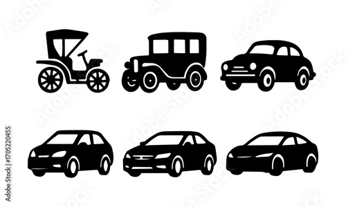 Cars Evolution Flat Vector Icon Set – Retro to Modern Vehicles