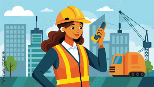 Construction worker communicating at a city site during daytime