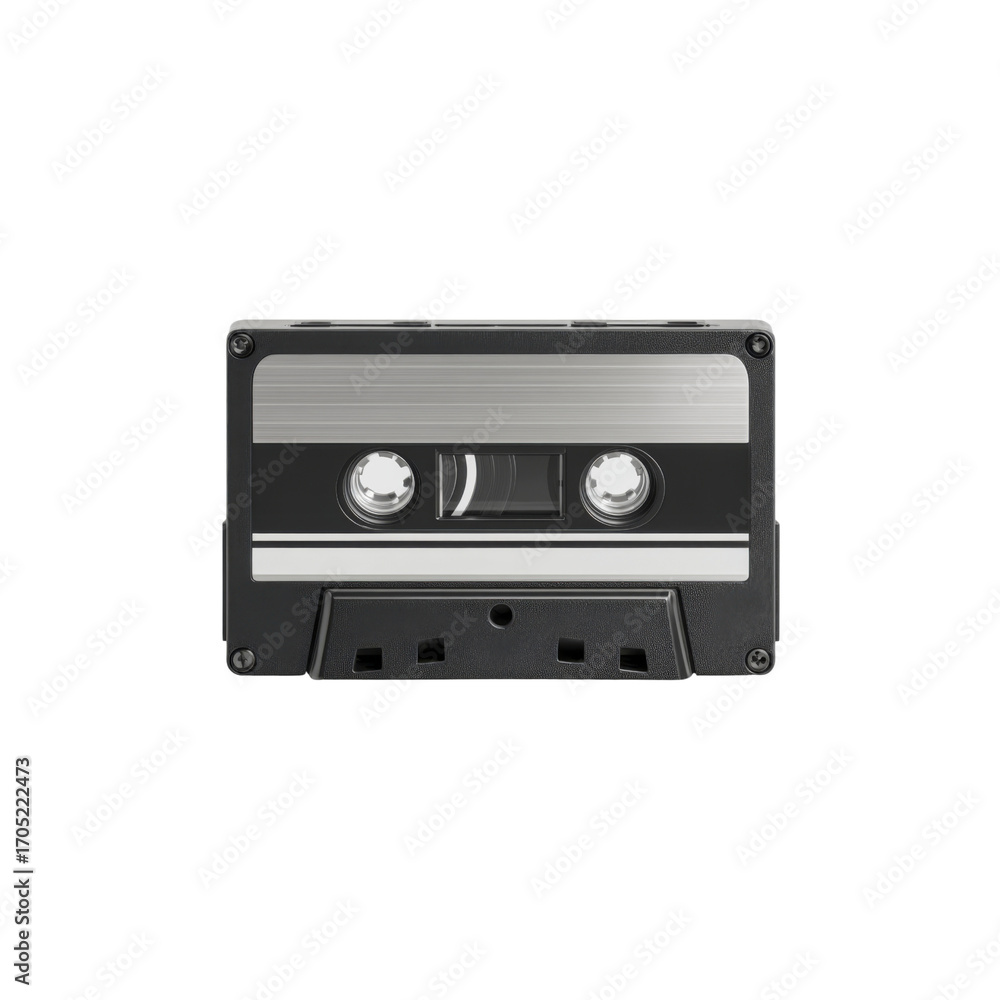 Fototapeta premium Vintage Audio Cassette Tape - Black Compact Cassette on White Background