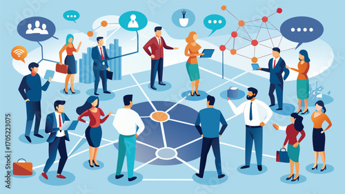Business professionals engaging in networking and collaboration in a digital environment