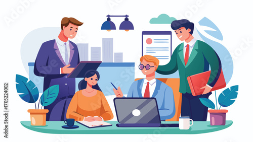 Team collaboration in modern office environment during business meeting in city setting