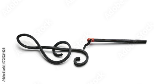 A creative concept, Music Symbol made of wire connected to an unlit matchstick forming a unique