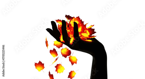 Autumnal Abundance: A Handful of Vibrant Falling Leaves Captured in Striking Contrast