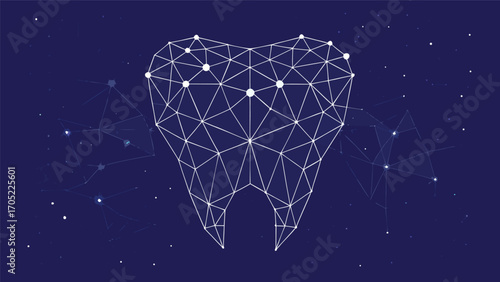 Tooth shape formed by interconnected stars against a dark night sky