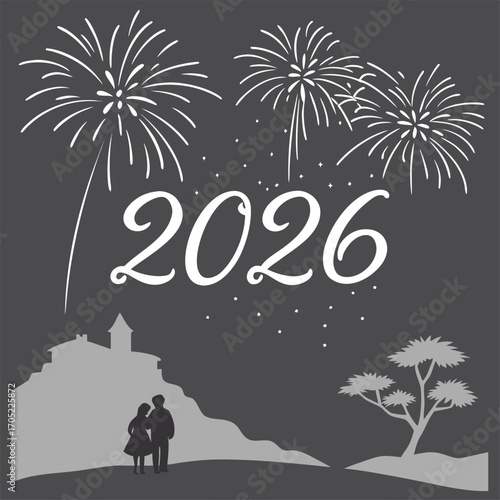 Happy new year 2014 celebration with beautiful gold fireworks and star decoration on a dark sky