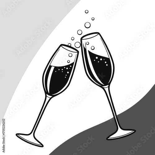 Two glasses of bubbly sparkling wine and champagne ready for a celebratory toast
