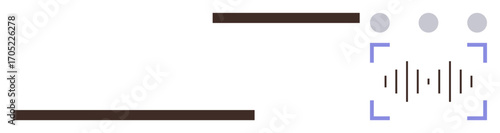 Animated soundwave symbol within focus brackets, linked to lines and user icons. Ideal for communication, collaboration, audio analysis, tech innovation, sound recognition, accessibility, simple flat
