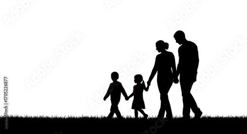 Family bonding silhouette scene: A joyful walk together in the light and dark contrasting image