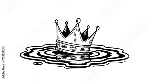 Monochrome crown resting on reflective liquid surface conveying regal beauty  and power