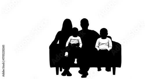 Monochrome family portrait silhouette depicting togetherness and domesticity in a minimal style