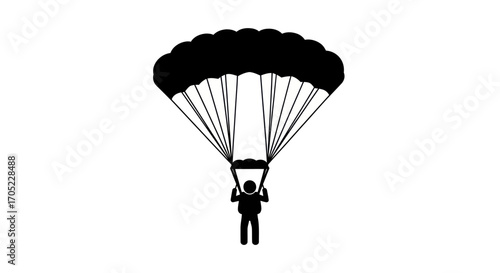 Parachuting adventure with monochrome parachute on a isolated white background