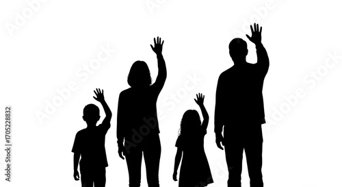 Silhouette family waving hands greeting gesture symbolizing unity connection bond