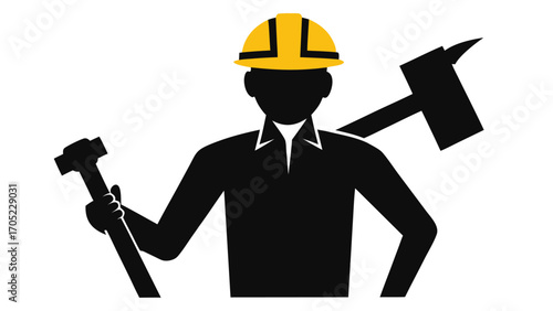 Construction worker with tools standing confidently at a job site ready for projects