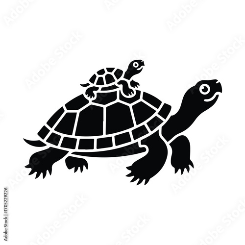 Adorable turtle family silhouette with baby riding on mothers shell conveying love and bond