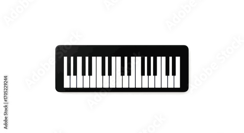 Sleek minimalistic illustration of a stylized piano keyboard on white background with clean lines