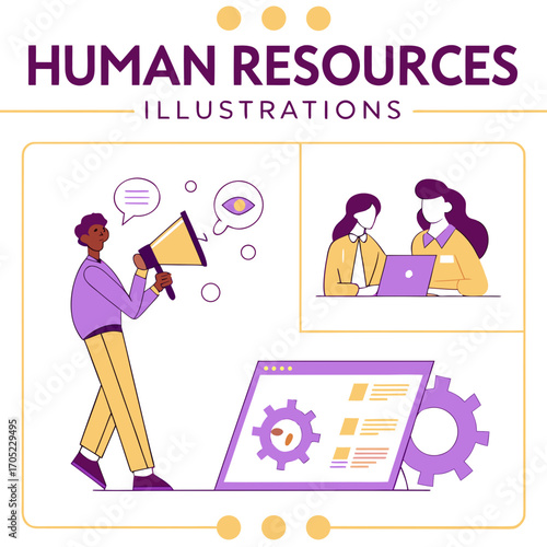Human resources illustrations for recruitment and teamwork concepts