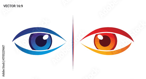 Visual dualism showcasing contrasting perspectives through vibrant eye symbols
