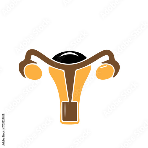 Minimalist graphic icon of the female reproductive system. Simple flat vector illustration representing the uterus for gynecology and fertility concepts