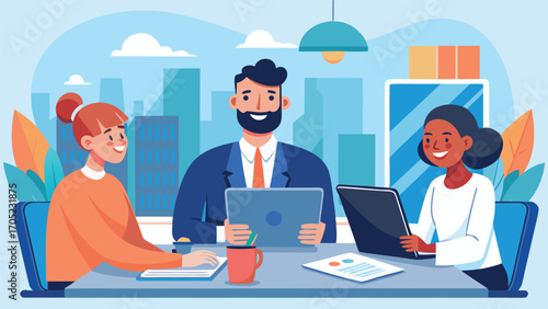 Group of professionals collaborating in a modern office environment during a productive business meeting