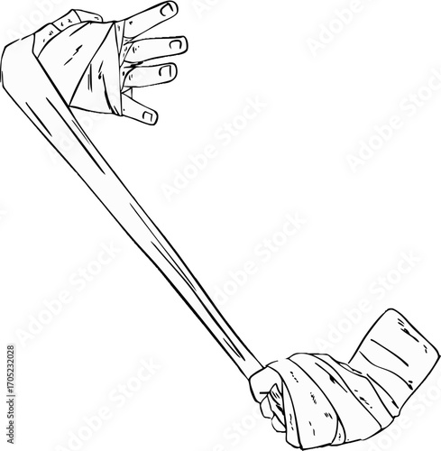 Black and white image of hands wrapping a bandage for boxing training. Vector illustration.
