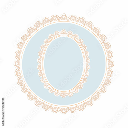 Cute wavy lace and pearl wedding frames. Vector hand drawn oval vintage border set. 